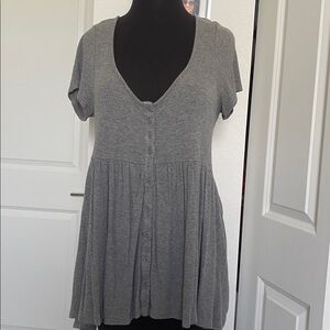Gray Button-Down Short Sleeve Top